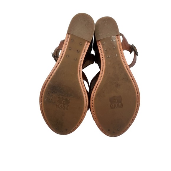 Frye Brown Leather Alexa Seam 2 Piece Wedge Platform Sandals Size 9.5 Women's - Picture 7 of 7
